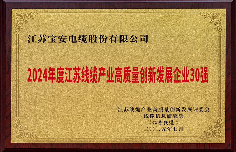 2024年度江蘇線(xiàn)纜產(chǎn)業(yè)高質(zhì)量創(chuàng)新發(fā)展企業(yè)30強(qiáng)